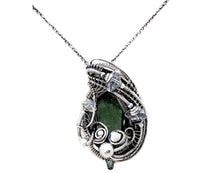 Load image into Gallery viewer, Vivianite Crystal Pendant: Sterling Silver Wire-Wrapped with Herkimer Diamonds, Gothic Gemstone Jewelry - Heather Jordan Jewelry