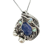 Load image into Gallery viewer, Tanzanite and Ethiopian Welo Opal Pendant: Sterling Silver Wire Wrap