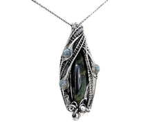Load image into Gallery viewer, Stromatolite Pendant: Kambaba Jasper Fossil Necklace with Labradorite, Sterling Silver Wire Wrap - Heather Jordan Jewelry