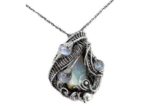 Load image into Gallery viewer, Wire-Wrapped Ethiopian Opal Pendant, Sterling Silver, Rainbow Moonstone Gemstone Jewelry - Heather Jordan Jewelry