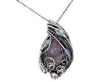 Load image into Gallery viewer, Pink Amethyst Wire-Wrapped Pendant with Rainbow Moonstone in Sterling Silver - Heather Jordan Jewelry