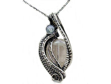 Load image into Gallery viewer, Rose Quartz Mini Woven Teardrop Pendant with Rainbow Moonstone: Sterling Silver Wire Wrap - Heather Jordan Jewelry