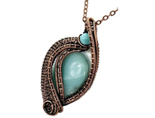 Load image into Gallery viewer, Amazonite Mini Woven Teardrop Pendant: Bronze Wire Wrap with Peruvian Blue Opal - Heather Jordan Jewelry