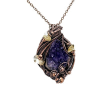 Load image into Gallery viewer, Amethyst Druzy Pendant with Citrine Nuggets: Copper Wire-Wrapped Geode Jewelry - Heather Jordan Jewelry