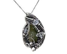 Load image into Gallery viewer, Moldavite Pendant Wire-Wrapped Sterling Silver Herkimer Diamonds Tektite Jewelry Space Enthusiast Necklace - Heather Jordan Jewelry