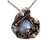 Load image into Gallery viewer, Rainbow Moonstone &amp; Herkimer Diamond Pendant: Bronze Wire Wrap Necklace - Heather Jordan Jewelry