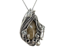 Load image into Gallery viewer, Petoskey Stone Wire-Wrapped Pendant with Aquamarine in Sterling Silver - Heather Jordan Jewelry