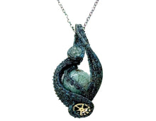 Load image into Gallery viewer, Steampunk Verdigris Hemo Jasper Pendant, Wire-Wrapped in Brass with Green Apatite