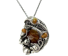 Load image into Gallery viewer, Spessartine Garnet and Ethiopian Welo Opal Pendant: Sterling Silver Wire Wrap