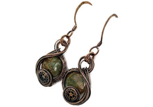Load image into Gallery viewer, African Green Opal Steampunk Earrings in Bronze