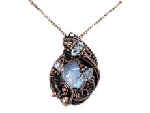 Load image into Gallery viewer, Rainbow Moonstone &amp; Herkimer Diamond Pendant: Bronze Wire Wrap Pendant Necklace - Heather Jordan Jewelry