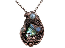 Load image into Gallery viewer, Iridescent Abalone Pua Shell Pendant with Labradorite Copper Wire Wrapped Ocean Jewelry - Heather Jordan Jewelry