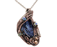 Load image into Gallery viewer, Titanium Aura Kyanite Fan Pendant: Copper Wire-Wrapped with Ti-Aura Quartz Crystals - Heather Jordan Jewelry