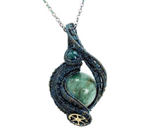 Load image into Gallery viewer, Steampunk Verdigris Hemo Jasper Necklace w Malachite/Azurite, Bronze Wire Wrap