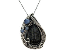 Load image into Gallery viewer, Trilobite Fossil Pendant: Blue Kyanite and Sterling Silver Wire Wrap