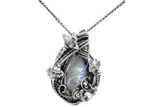 Load image into Gallery viewer, Rainbow Moonstone Pendant with Herkimer Diamonds, Sterling Silver Wire Wrap - Heather Jordan Jewelry