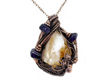 Load image into Gallery viewer, Citrine Crystal Wire Wrapped Pendant in Bronze with Amethyst Nuggets - Heather Jordan Jewelry