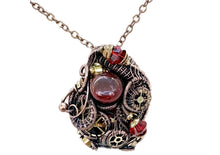 Load image into Gallery viewer, Red Liquid Steampunk Sensory Pendant: Bronze Wire-Wrapped Necklace with Swarovski Crystal - Heather Jordan Jewelry