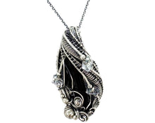 Load image into Gallery viewer, Twinned Vivianite Crystal Wire-Wrapped Pendant in Sterling Silver with Herkimer Diamonds
