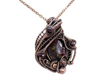 Load image into Gallery viewer, Dragon Blood Jasper Wire Wrapped Pendant in Bronze with Garnet - Heather Jordan Jewelry