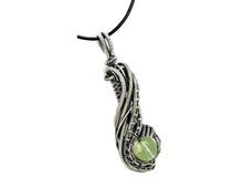 Load image into Gallery viewer, UV-Reactive Glass Pendant, Sterling Silver Wire Wrap, "Comet" Model