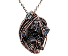 Load image into Gallery viewer, Blue Bismuth Crystal Pendant with Czech Glass and Bronze Wire Wrap - Steampunk Jewelry - Heather Jordan Jewelry