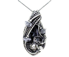 Load image into Gallery viewer, Vivianite Crystal Pendant: Sterling Silver Wire-Wrapped with Herkimer Diamonds, Gothic Gemstone Jewelry - Heather Jordan Jewelry