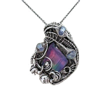 Load image into Gallery viewer, Aurora Opal Pendant: Sterling Silver Wire-Wrapped with Rainbow Moonstone - Heather Jordan Jewelry