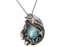 Load image into Gallery viewer, Larimar and Ethiopian Welo Opal Pendant: Sterling Silver Wire Wrap