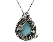 Load image into Gallery viewer, Peruvian Blue and Ethiopian Opal Pendant: Wire-Wrapped Sterling Silver Necklace, October Birthstone