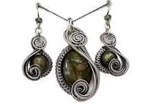 Load image into Gallery viewer, Sterling Silver Labradorite Jewelry Set with Swarovski Crystal - Necklace and Earrings