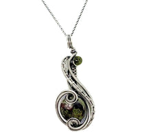 Load image into Gallery viewer, Dragon Bloodstone Pendant with Swarovski Crystal, Sterling Silver Wire Wrap