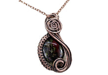 Load image into Gallery viewer, Dragon Bloodstone Wire-Wrapped Jewelry Set: Bronze Necklace &amp; Earrings with Swarovski Crystal Swish Design - Heather Jordan Jewelry