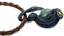 Load image into Gallery viewer, Steampunk Verdigris Hemo Jasper Necklace w Malachite/Azurite, Bronze Wire Wrap