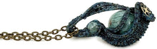Load image into Gallery viewer, Steampunk Verdigris Hemo Jasper Pendant, Wire-Wrapped in Brass with Green Apatite