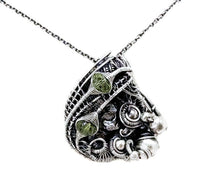 Load image into Gallery viewer, Sikhote-Alin Meteorite Pendant with Peridot, Wire-Wrapped in Sterling Silver - Heather Jordan Jewelry