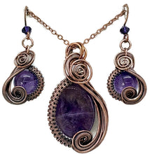 Load image into Gallery viewer, Amethyst and Bronze Necklace and Earrings Jewelry Set with Swarovski Crystal, Swish Design