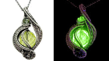 Load image into Gallery viewer, UV-Reactive Glass Pendant in Sterling Silver with Watch Gear: Steampunk Jewelry