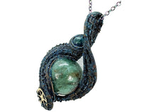 Load image into Gallery viewer, Steampunk Verdigris Hemo Jasper Necklace w Malachite/Azurite, Bronze Wire Wrap