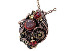 Load image into Gallery viewer, Red Liquid Steampunk Sensory Pendant: Bronze Wire-Wrapped Necklace with Swarovski Crystal - Heather Jordan Jewelry