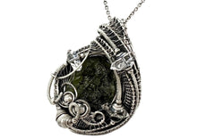 Load image into Gallery viewer, Large Moldavite Pendant Wire-Wrapped in Sterling Silver with Herkimer Diamonds Tektite Jewelry