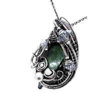 Load image into Gallery viewer, Vivianite Crystal Pendant: Sterling Silver Wire-Wrapped with Herkimer Diamonds, Gothic Gemstone Jewelry - Heather Jordan Jewelry