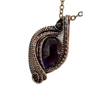 Load image into Gallery viewer, Amethyst Mini Woven Teardrop Pendant with Garnet: Bronze Wire Wrap - Heather Jordan Jewelry