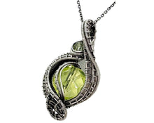 Load image into Gallery viewer, UV-Reactive Glass Pendant in Sterling Silver with Watch Gear: Steampunk Jewelry