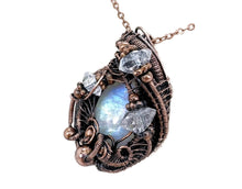 Load image into Gallery viewer, Rainbow Moonstone &amp; Herkimer Diamond Pendant: Bronze Wire Wrap Pendant Necklace - Heather Jordan Jewelry
