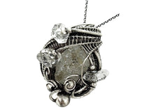 Load image into Gallery viewer, UV-Fluorescent, Mexican Hyalite Opal Wire-Wrapped Pendant in Sterling Silver with Herkimer Diamonds