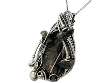 Load image into Gallery viewer, Black Kyanite Fan Pendant - Sterling Silver Wire-Wrap with Green Tourmaline Crystals