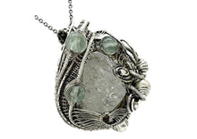 Load image into Gallery viewer, UV-Fluorescent, Mexican Hyalite Opal Wire-Wrapped Pendant in Sterling Silver with Fluorite