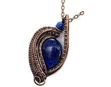 Load image into Gallery viewer, Lapis Lazuli Mini Woven Teardrop Pendant: Bronze Wire Wrap