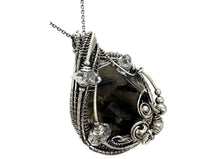 Load image into Gallery viewer, UV-Fluorescent, Black Rose Fluorite Druzy Pendant with Herkimer Diamonds: Sterling Silver Wire Wrap